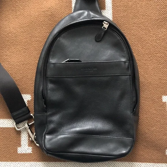 Coach Black Leather and Mesh Metropolitan Sling Backpack